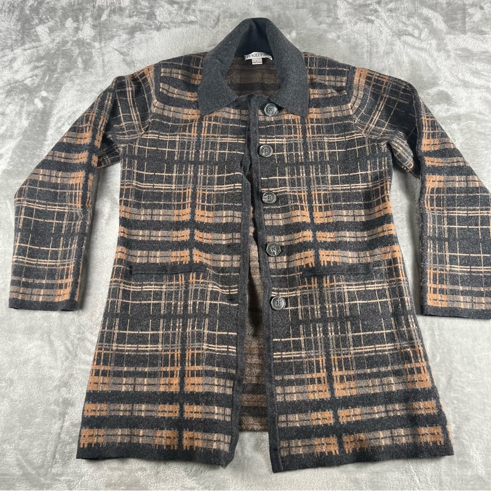 Pendleton Women's Sz L Merino Wool Button Up Cardigan Sweater Pocket Pea Coat - Picture 2 of 16